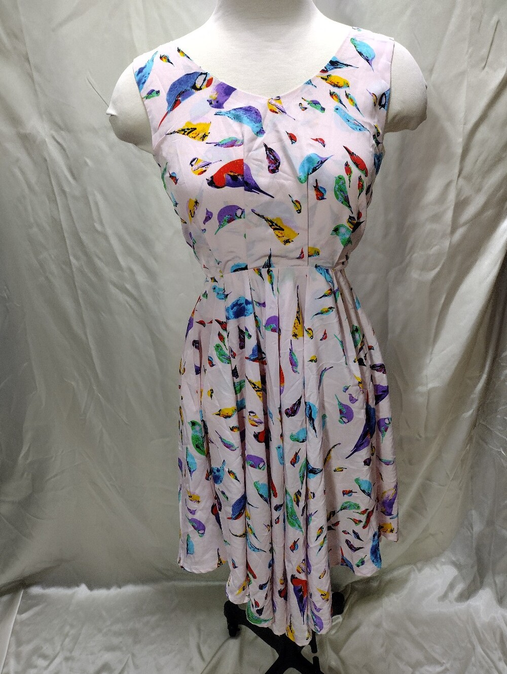 New Louche Chica Pink Sundress Women Xs Birds Tie Bust Sleeveless — image 2 of 8